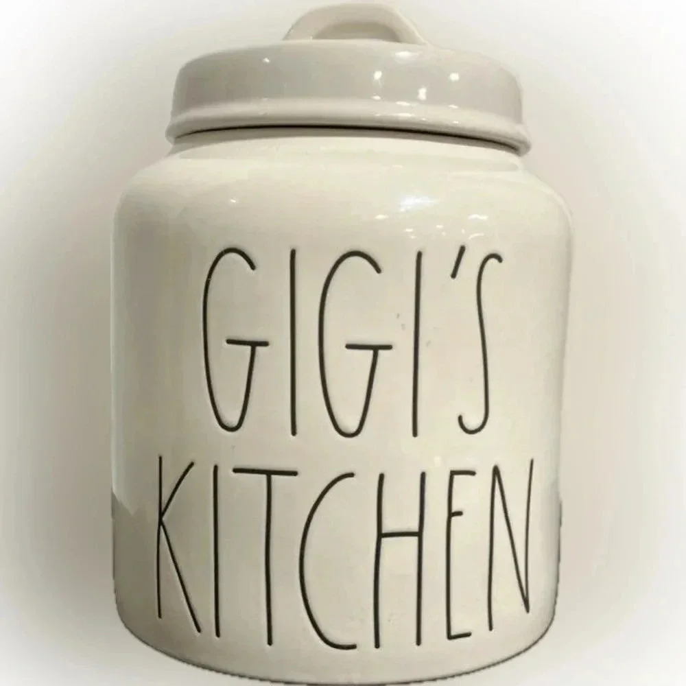 VHTF Rae Dunn Artisan Magenta White Ceramic Canister Cookie Jar GIGI’S KITCHEN